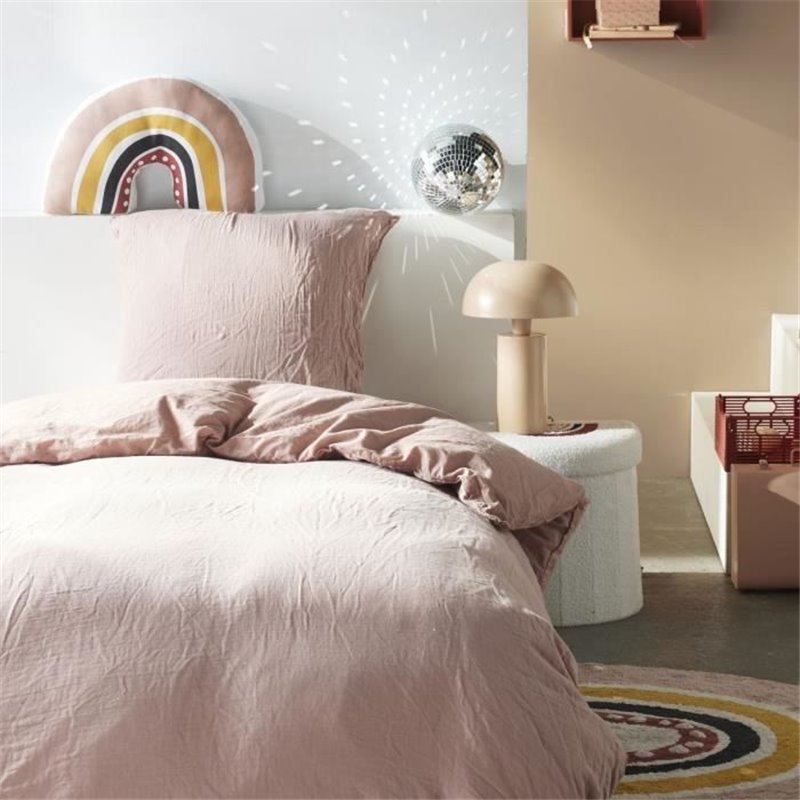 Parure de lit - TODAY - 123332 - 1 personne - 140x200 cm - Gaze de coton unie - Rose des sables