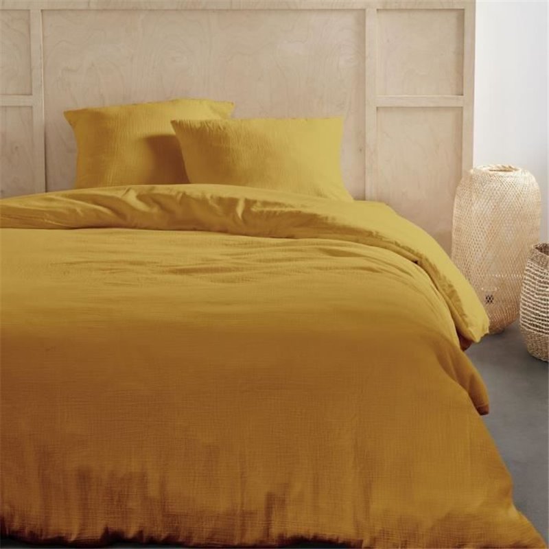 Parure de lit - TODAY - 123669 - 2 personnes - 260x240cm - Gaze de coton unie - Ocre