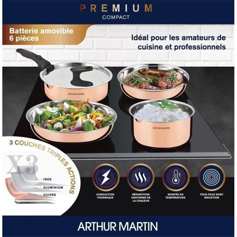 Image secondaire de Batterie de cuisine 6 pieces - ARTHUR MARTIN - AM516GT - 3 couches triple action - Tous feux dont induction