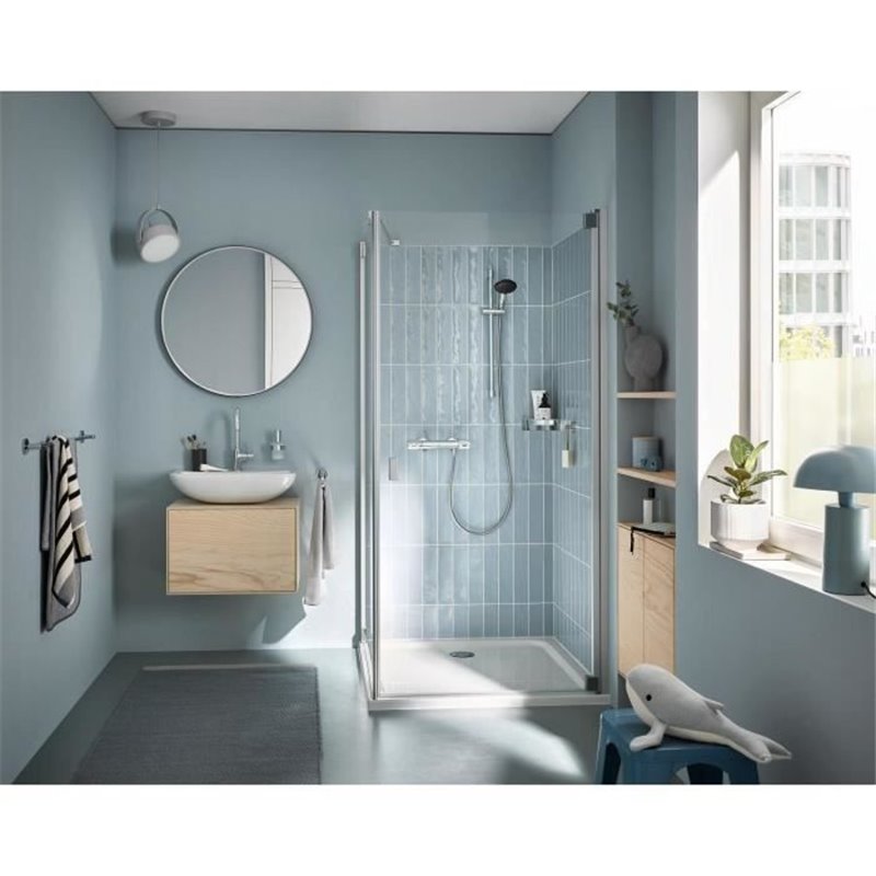 Image secondaire de Ensemble de douche avec mitigeur thermostatique, pommeau 3 jets, barre 60cm et flexible - GROHE 34791001 - Economie d'ea