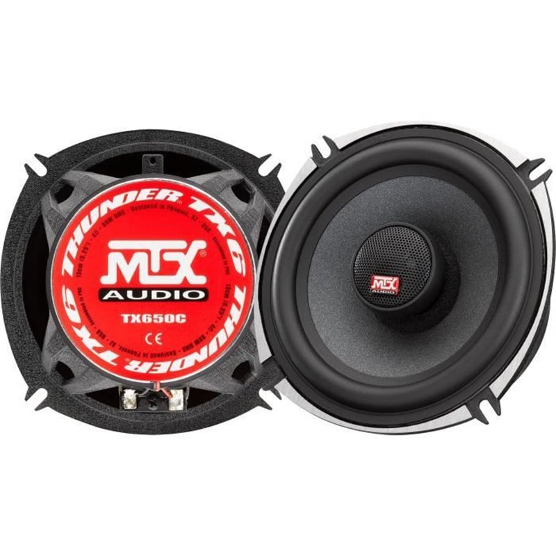 MTX TX650C Haut-parleurs voiture Coaxiaux 13cm 2 voies 80W RMS 4 châssis alu Tweeters néodyme dôme soie Membrane pulpe c