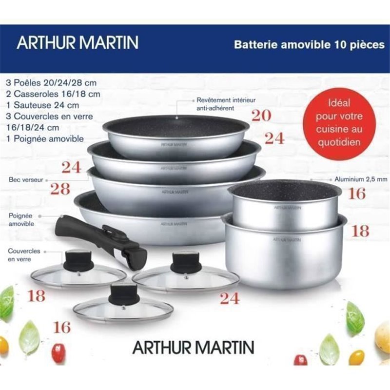 Image secondaire de Batterie de Cuisine Arthur Martin 10 Pièces