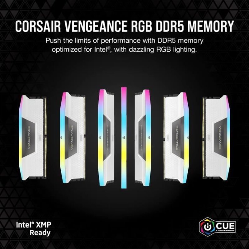 Image secondaire de Corsair Vengeance RGB DDR5 - 32GB 2x16GB DIMM - 6000MHz - Unbuffered, 40-40-40-77, XMP 3.0, White Heatspreader, RGB LED,