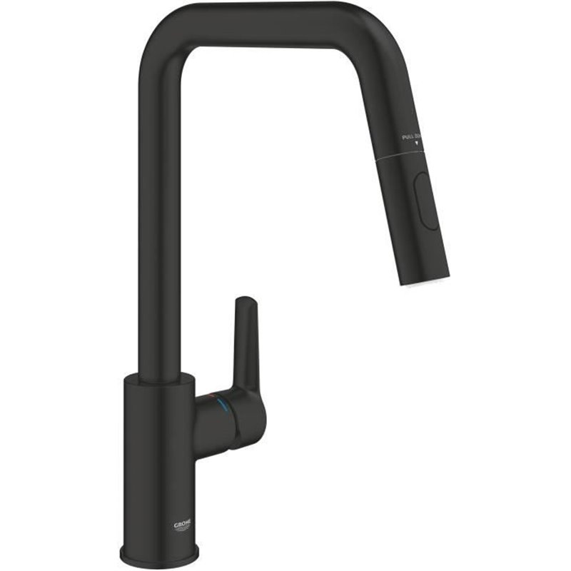 Robinet de cuisine - Mitigeur monocommande évier - Noir Mat - Bec haut en U - Douchette extractible - GROHE Start - 3063