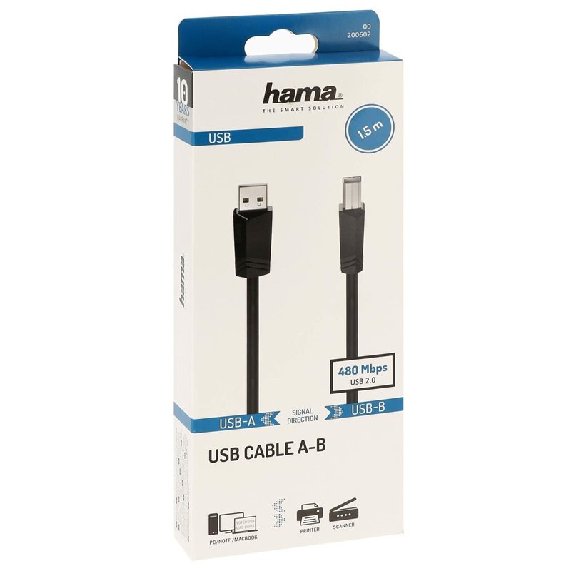 Image secondaire de Hama 00200602 câble USB 1,5 m USB 2.0 USB A USB B Noir