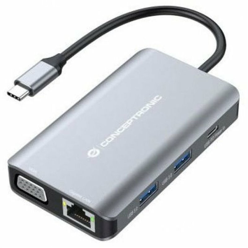 Conceptronic DONN21G station d'accueil Avec fil USB 3.2 Gen 1 (3.1 Gen 1) Type-C Gris