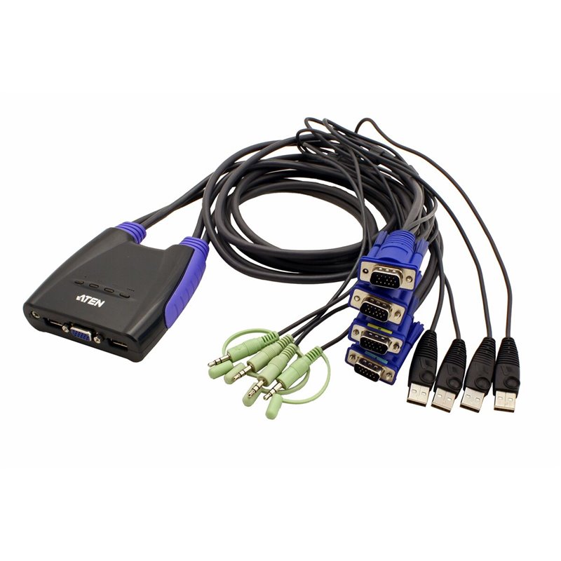 Aten Commutateur KVM à câble VGA/audio USB 4 ports (0,9m, 1,2m)