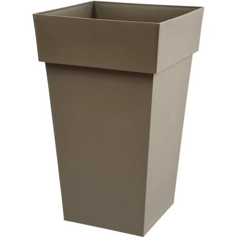 EDA Pot de fleur haut carré Toscane - 39 x 39 x H 65 cm - 62 L - Taupe