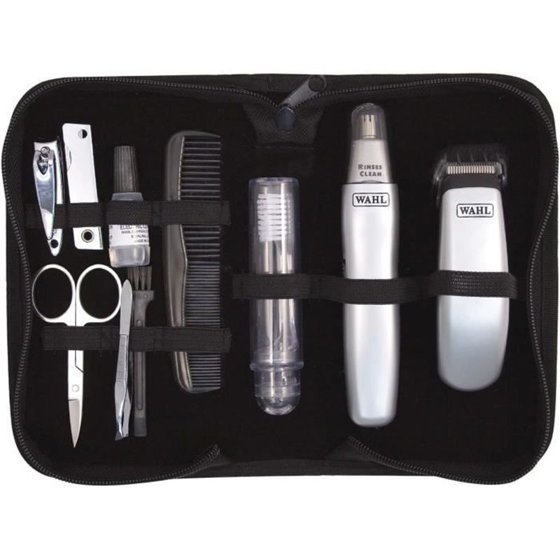 Image secondaire de Kit de voyage barbe - WAHL - TRAVEL KIT - Tondeuse a pile - Coupe poils nez / oreilles - 6 réglages - Gris