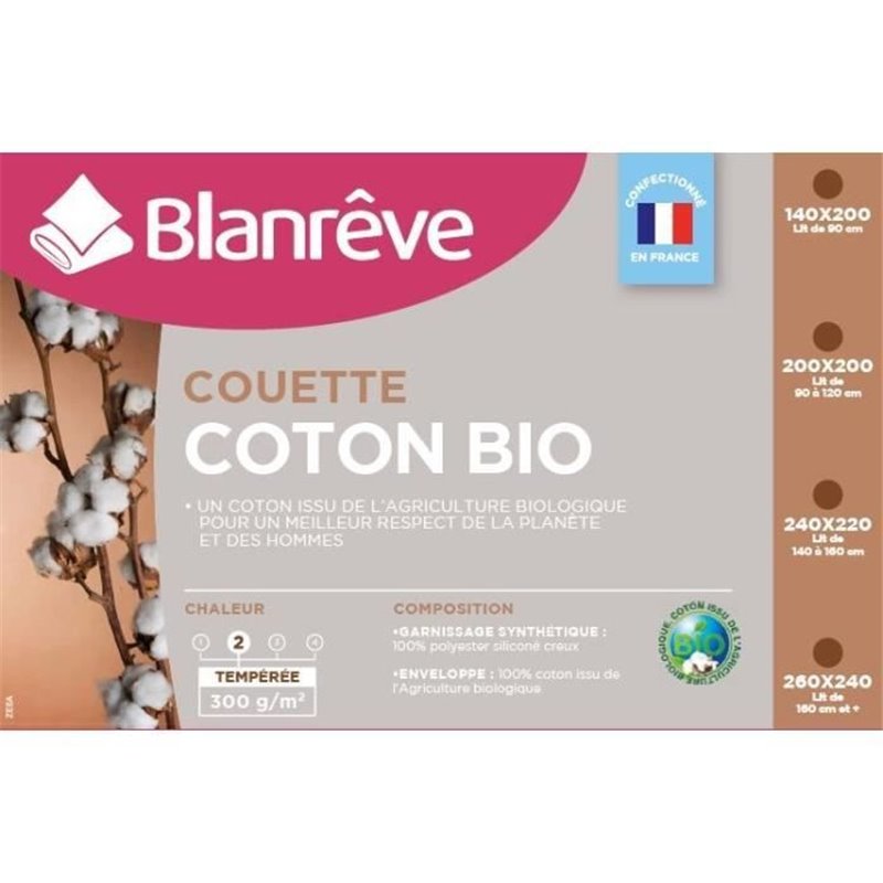 Image secondaire de Blanreve Couette tempérée Coton BIO - 300g/m² - 140x200cm