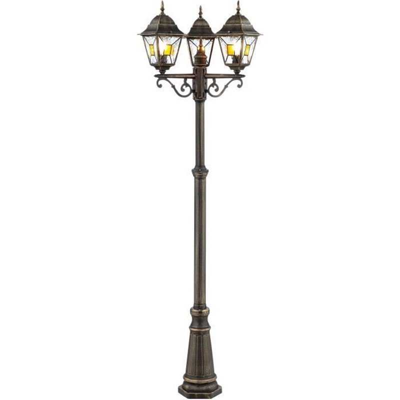 Lampadaire extérieur JANEL - BRILLIANT - noir doré - métal/verre - 3x60W - IP44