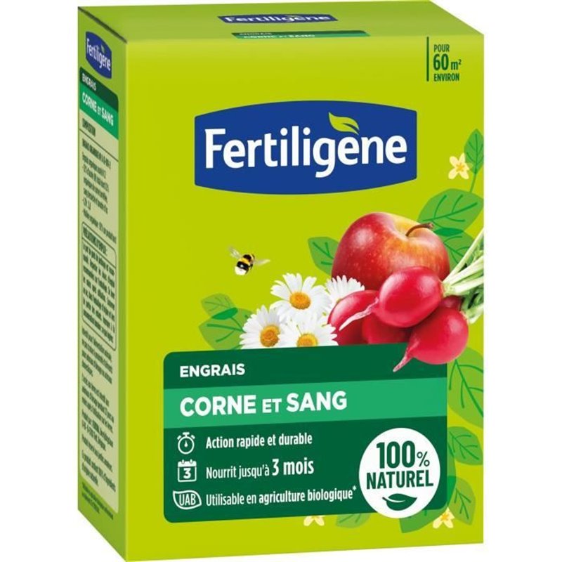 Fertiligene FCOSAN3 - Engrais Corne et Sang 3 kg - Action rapide et durable - Nourrit jusqu'a 3 mois - Jusqu'a 60m² fert