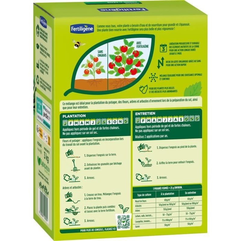 Image secondaire de Fertiligene FCOSAN3 - Engrais Corne et Sang 3 kg - Action rapide et durable - Nourrit jusqu'a 3 mois - Jusqu'a 60m² fert