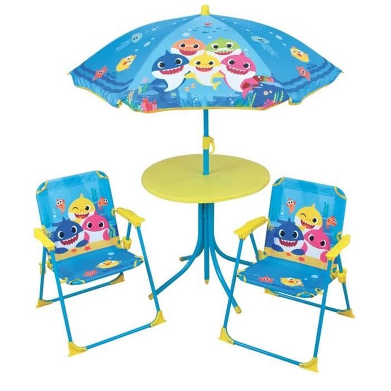 Image secondaire de FUN HOUSE Baby Shark Salon de jardin - 1 table H.46xø46 cm, 2 chaises H.53xl.38,5xP.37,5 cm et 1 parasol H.125 x ø100 cm