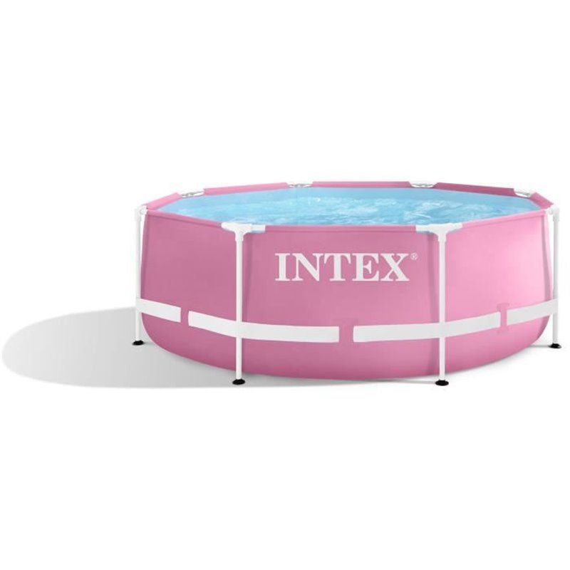 Intex - Kit piscine metal frame rose ronde - tubulaire - Ø x h : 2,44 x 0,76 m