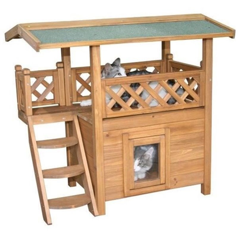 Maisonnette pour chat - KERBL - Lodge - Bois - Marron / Vert - 77 x 50 x 73 cm