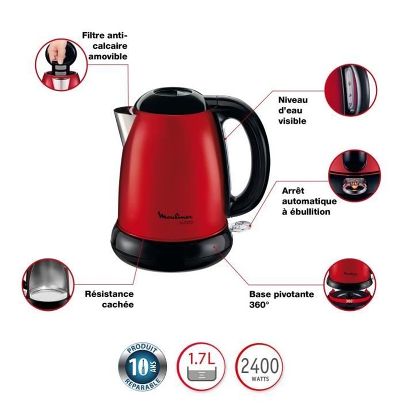 Image secondaire de Moulinex BY540510 bouilloire 1,7 L 2400 W Noir, Rouge