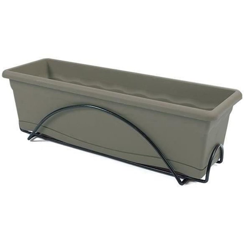 Plastiken Jardiniere 60x20 cm + Plateau + Support balcon Collection TERRA - Taupe