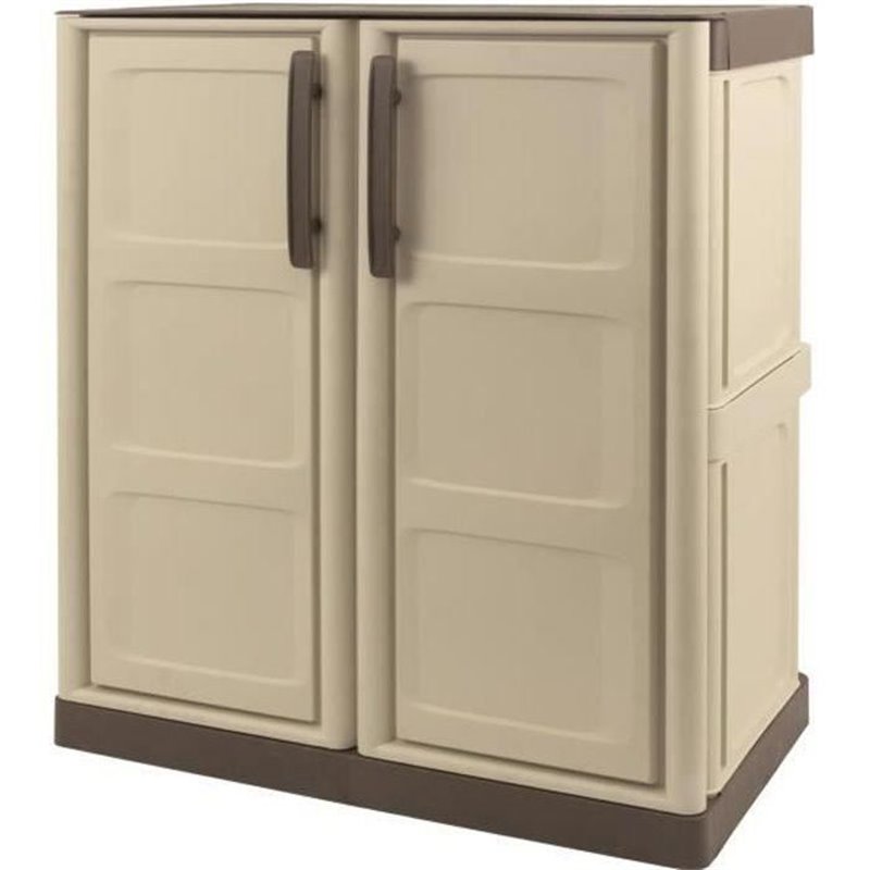 Armoire de rangement basse en résine TOOD - Taupe/écru - 1 tablette - Plastique recyclable