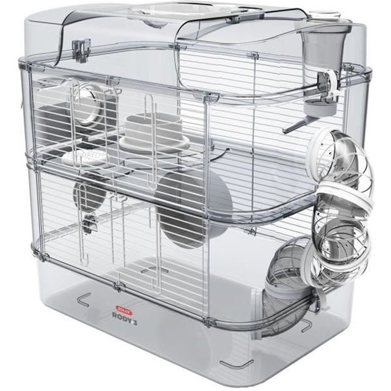 Zolux Cage sur 2 étages pour hamsters, souris et gerbilles - Rody3 duo - L 41 x p 27 x h 40,5 cm - Blanc