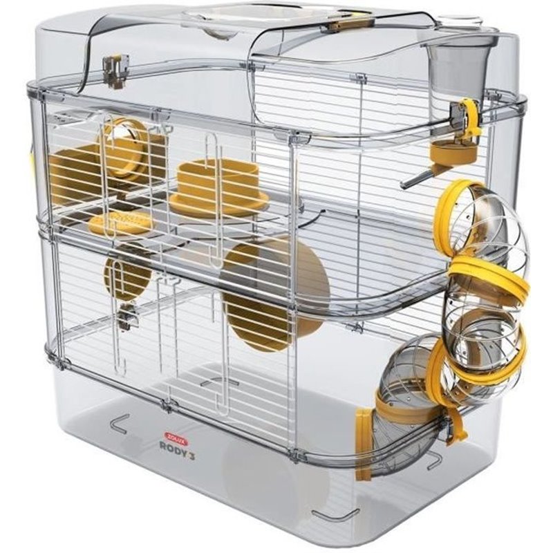 Zolux Cage sur 2 étages pour hamsters, souris et gerbilles - Rody3 duo - L 41 x p 27 x h 40,5 cm - Banane