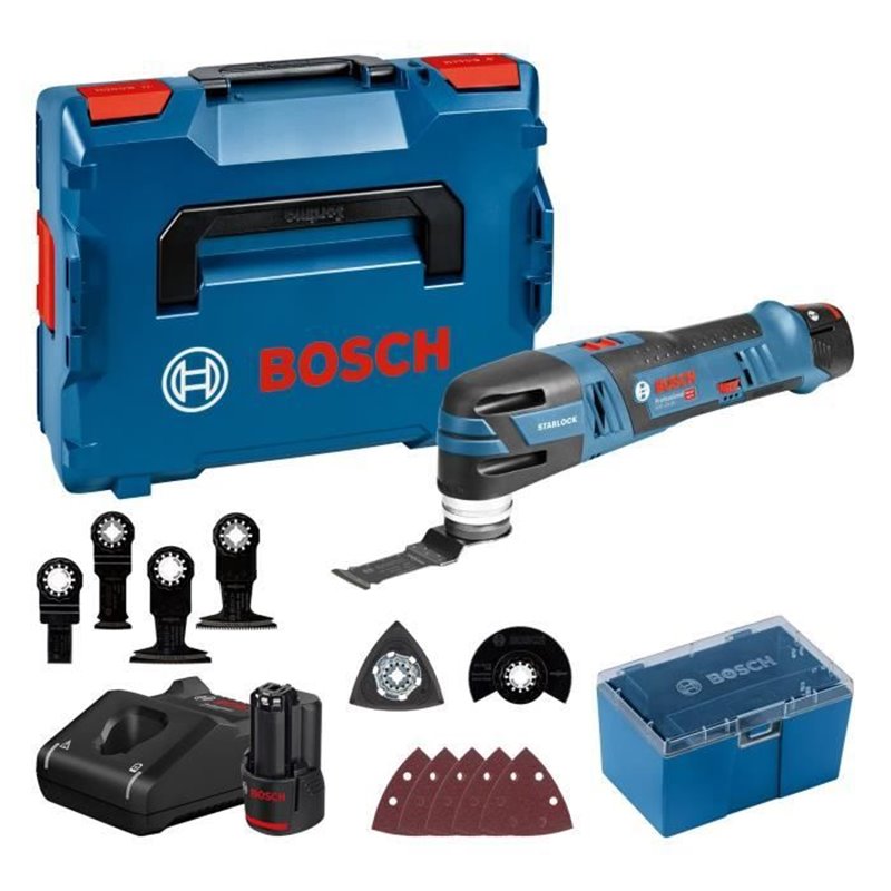 Découpeur-Ponceur Bosch Professional GOP 12V-28 + 2 Batteries 3,0Ah + Accessoires + L-BOXX - 06018B5006