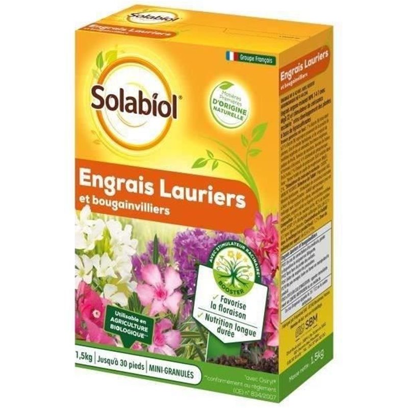 Solabiol SOLAURY15 Engrais Lauriers et Bougainvilliers 100% Organique | Action Longue Duree, 1,5 Kg