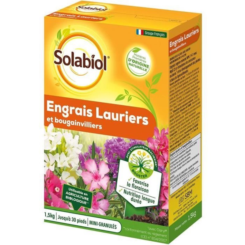 Image secondaire de Solabiol SOLAURY15 Engrais Lauriers et Bougainvilliers 100% Organique | Action Longue Duree, 1,5 Kg