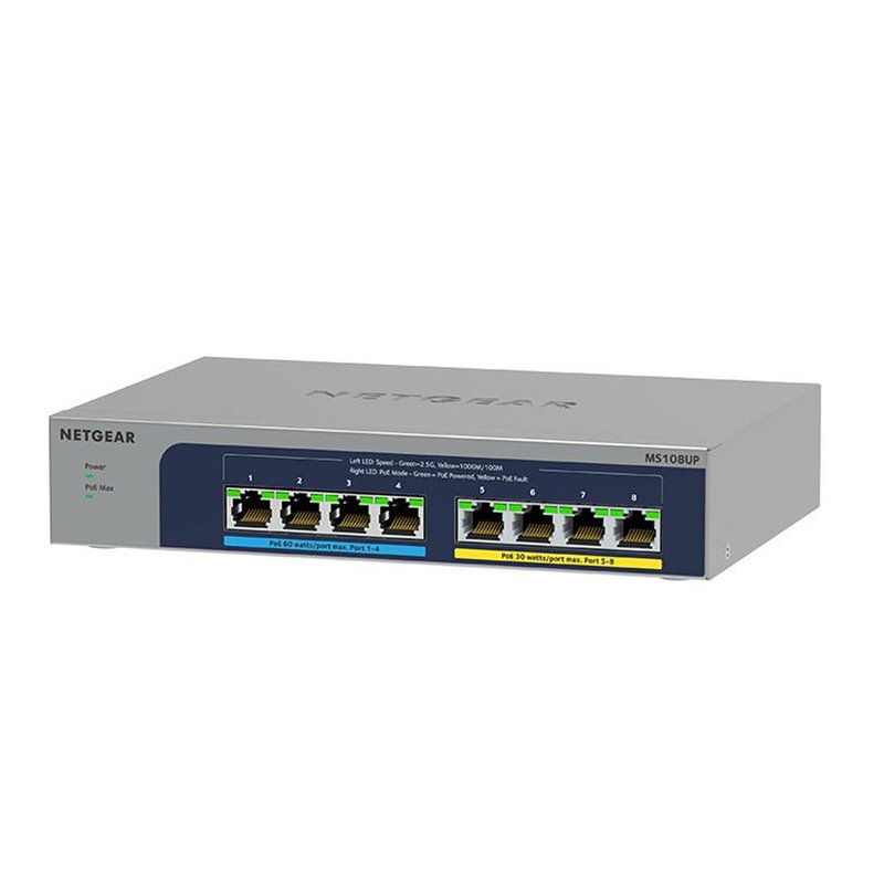 Netgear MS108UP Non-géré 2.5G Ethernet (100/1000/2500) Connexion Ethernet, supportant l'alimentation via ce port (PoE)