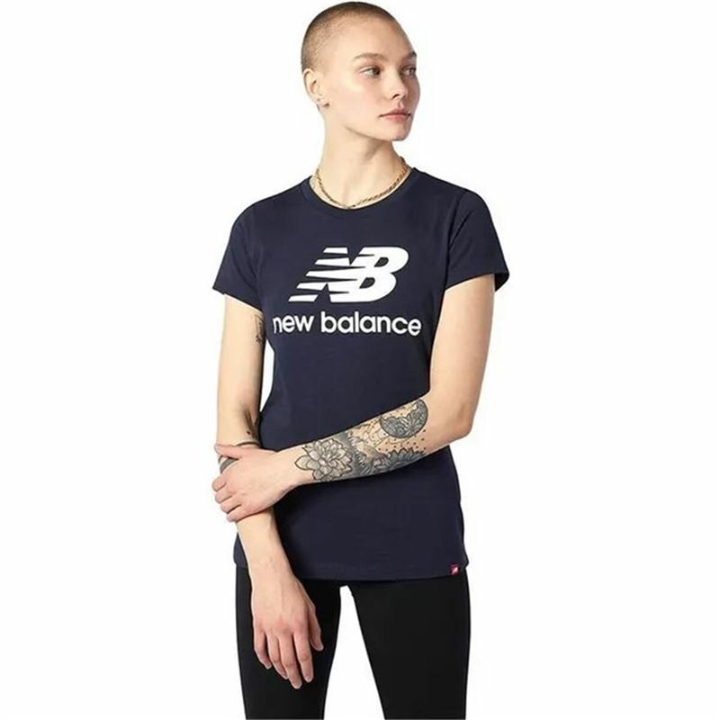 T-Shirt à manches courtes femme New Balance Essentials Stacked Logo Bleu (L)