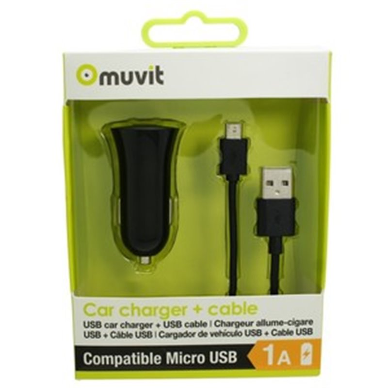 Spring Chargeur Voiture 1USB+Câble 1A USB/Micro-USB 1M Noir