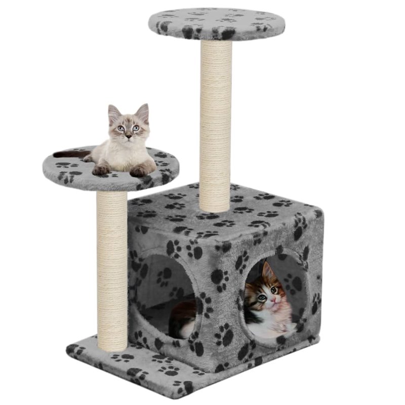 VidaXL Arbre à chat avec griffoir en sisal 60 cm Gris Motif de pattes