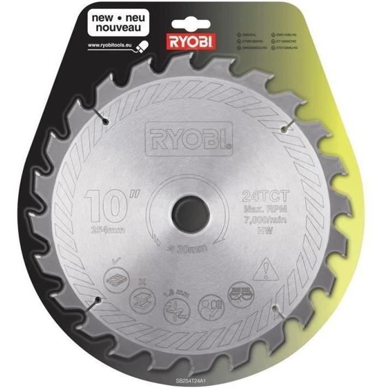 Ryobi Lame carbure 24 dents diametre 254 mm alésage 30mm