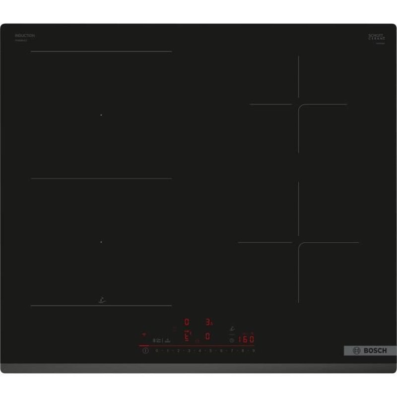 Table induction 60cm - Bosch SER6 - PVS63KHC1E Noir - 4-foyers - Home Connect - L592xP522 mm