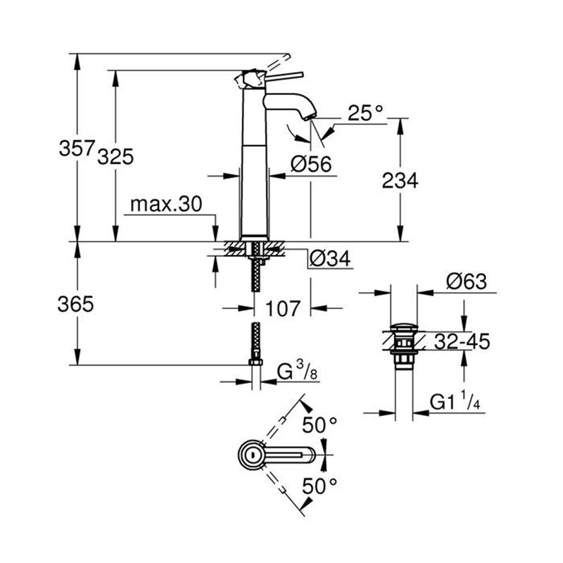 Image secondaire de Mitigeur monocommande Lavabo Taille XL GROHE Start Classic Chromé