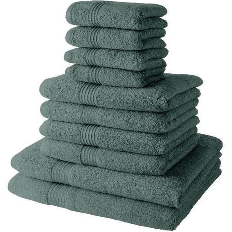 Lot de 10 serviettes de bain TODAY comprenant 4 serviettes 30x50 + 4 serviettes 50x90 + 2 Draps de bain 70x130cm 100% Coton