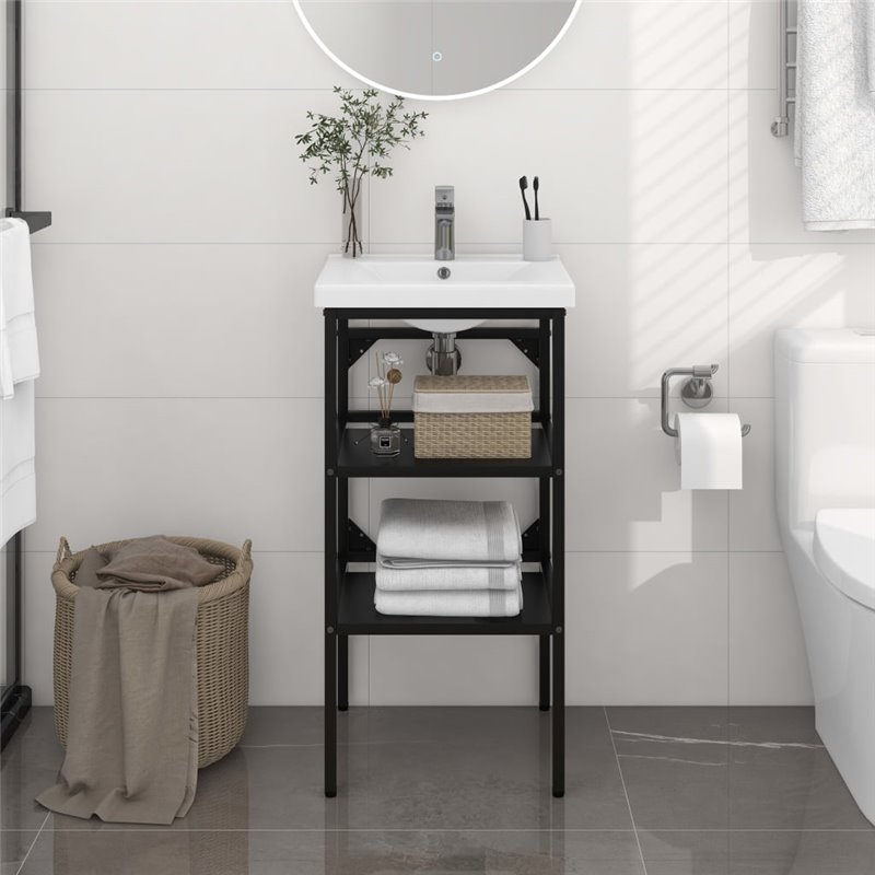 VidaXL Cadre de lavabo de salle de bain Noir 40x38x83 cm Fer