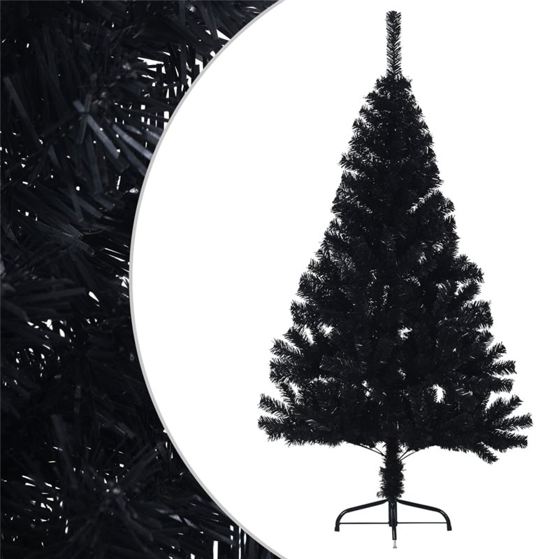 Image secondaire de VidaXL Demi sapin de Noël artificiel avec support Noir 150 cm PVC