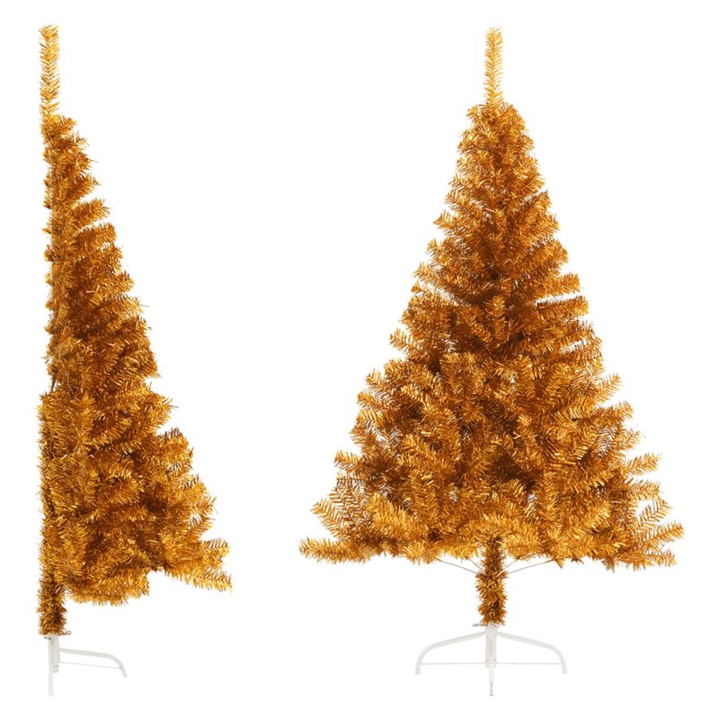 VidaXL Demi sapin de Noël artificiel avec support doré 120 cm PET