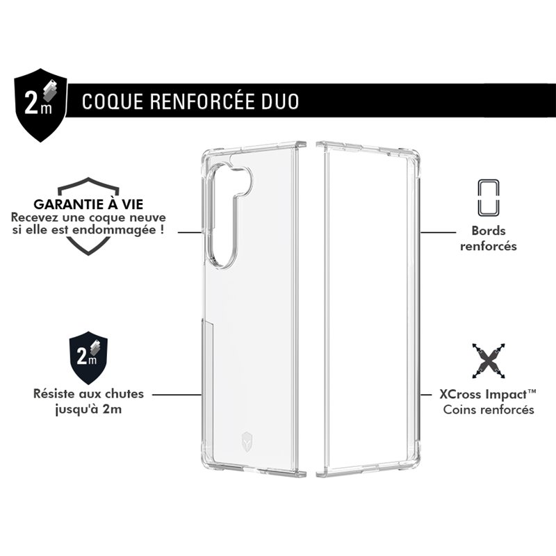 Image secondaire de Double Coque Renforcée Samsung Galaxy Z Fold 6 DUO Transparente - Garantie à vie Force Case