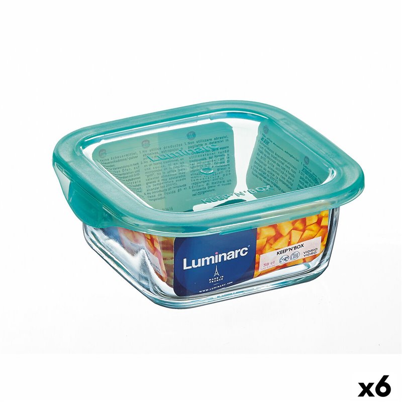 Panier-Repas carré avec couvercle Luminarc Keep'n Lagon 15,6 x 6,6 cm Turquoise 1,22 L verre (6 Unités)