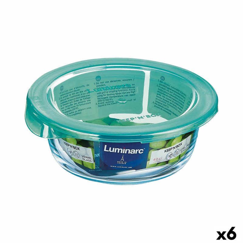 Panier-Repas rond avec couvercle Luminarc Keep'n Lagon Turquoise 420 ml 11,5 x 5,4 cm verre (6 Unités)