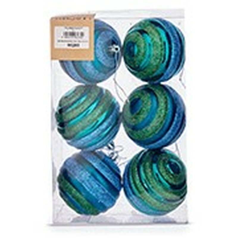 Image secondaire de Lot de boules de Noël Ø 8 cm Bleu Vert PVC (12 Unités)