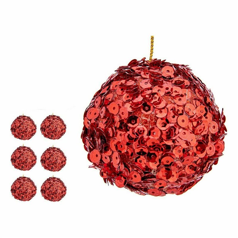 Image secondaire de Lot de boules de Noël Paillettes Rouge Plastique 10 x 10 x 10 cm (8 Unités)