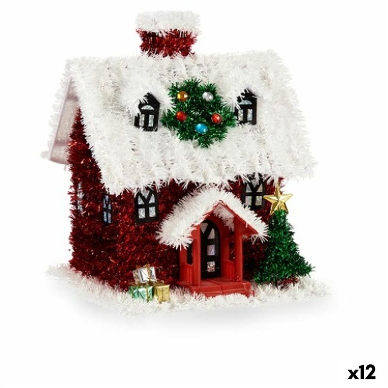 Figurine Décorative Maison guirlande Blanc Rouge polypropylène PET 19 x 24,5 x 19 cm (12 Unités)