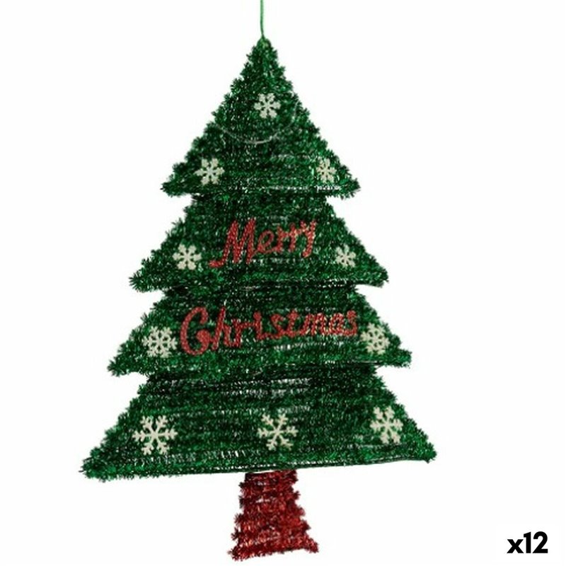 Décorations de Noël Pendentif Sapin de Noël guirlande Lumière LED Rouge Vert polypropylène PET 44 x 58,8 x 7 cm (12 Unit