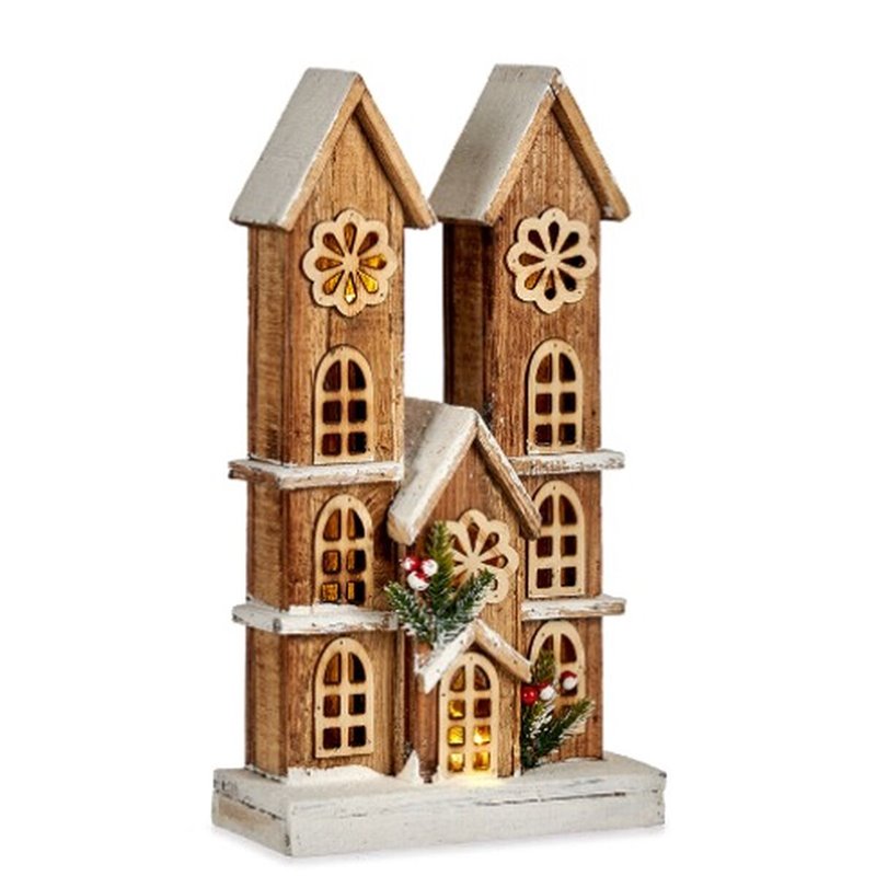 Image secondaire de Figurine Décorative Lumière Maison Blanc Marron Bois 25 x 46 x 9 cm (6 Unités)