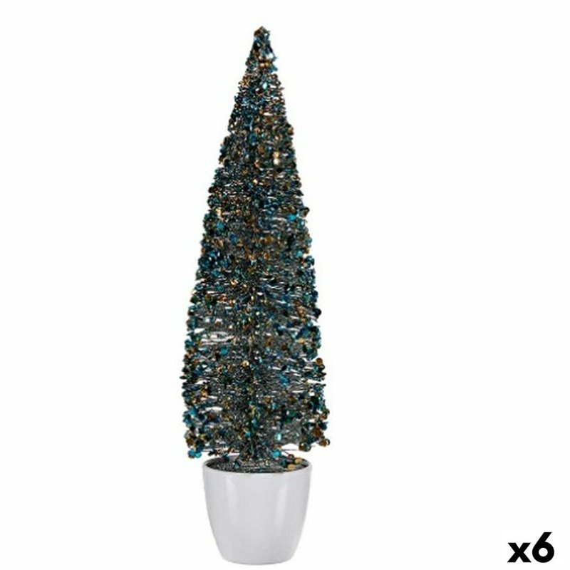 Figurine Décorative Sapin de Noël Bleu Doré Plastique 10 x 38 x 10 cm (6 Unités)