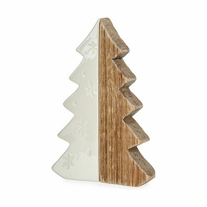 Image secondaire de Figurine Décorative Sapin de Noël Blanc Naturel Bois Céramique 3 x 21 x 14 cm (6 Unités)