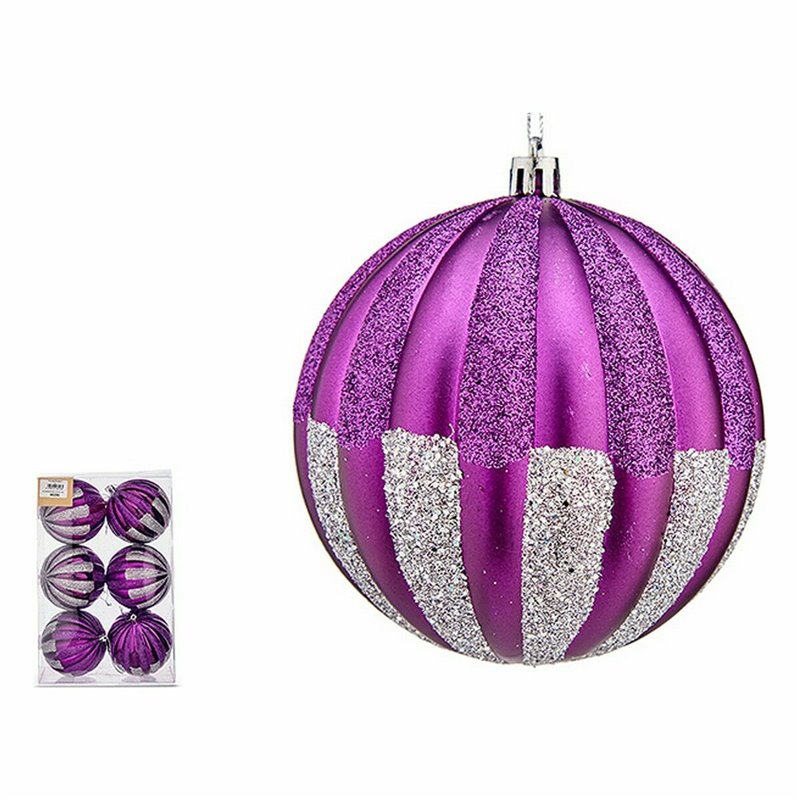 Image secondaire de Lot de boules de Noël 10 cm Violet Argenté PVC (6 Unités)